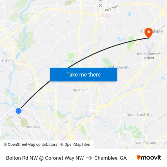 Bolton Rd NW @ Coronet Way NW to Chamblee, GA map