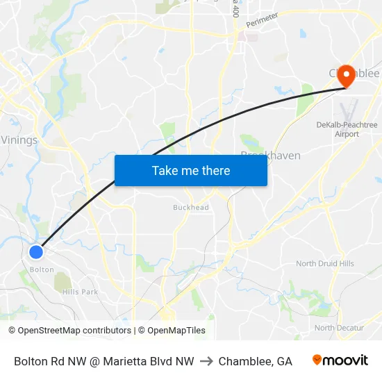 Bolton Rd NW @ Marietta Blvd NW to Chamblee, GA map