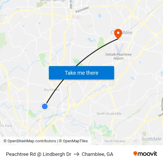 Peachtree Rd @ Lindbergh Dr to Chamblee, GA map