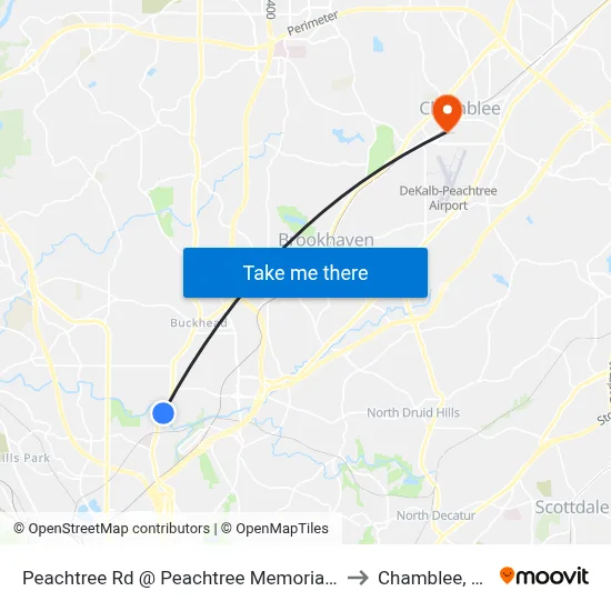 Peachtree Rd @ Peachtree Memorial Dr to Chamblee, GA map