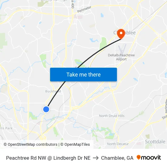 Peachtree Rd NW @ Lindbergh Dr NE to Chamblee, GA map