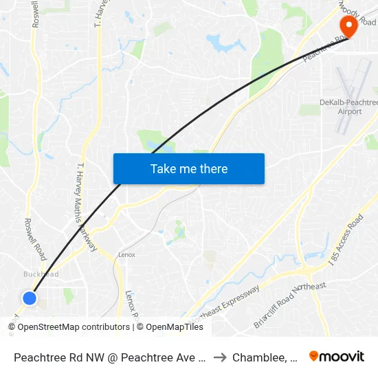 Peachtree Rd NW @ Peachtree Ave NE to Chamblee, GA map