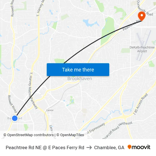Peachtree Rd NE @ E Paces Ferry Rd to Chamblee, GA map