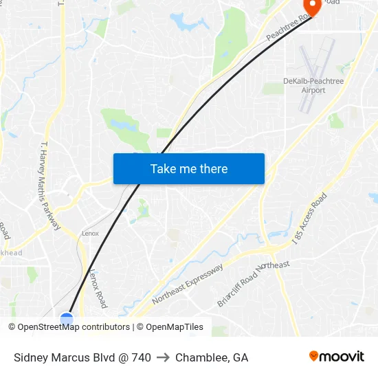Sidney Marcus Blvd @ 740 to Chamblee, GA map