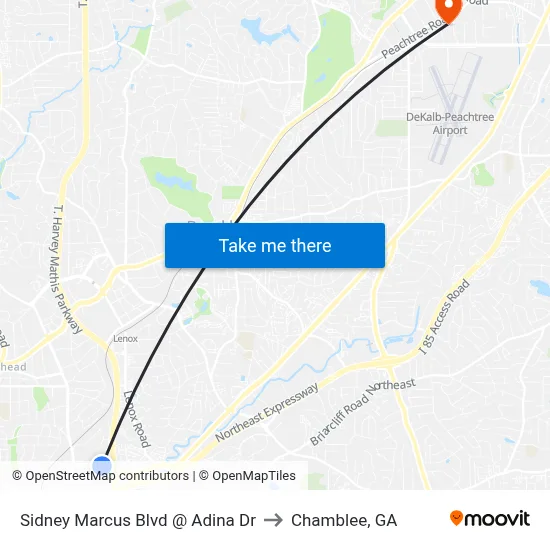 Sidney Marcus Blvd @ Adina Dr to Chamblee, GA map