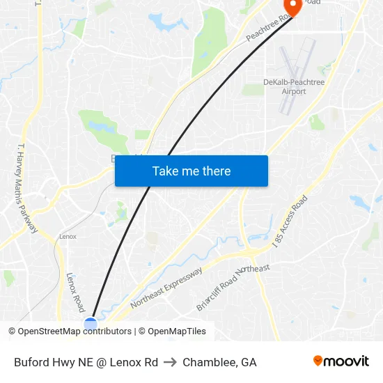 Buford Hwy NE @ Lenox Rd to Chamblee, GA map
