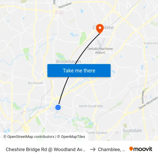 Cheshire Bridge Rd @ Woodland Ave NE to Chamblee, GA map