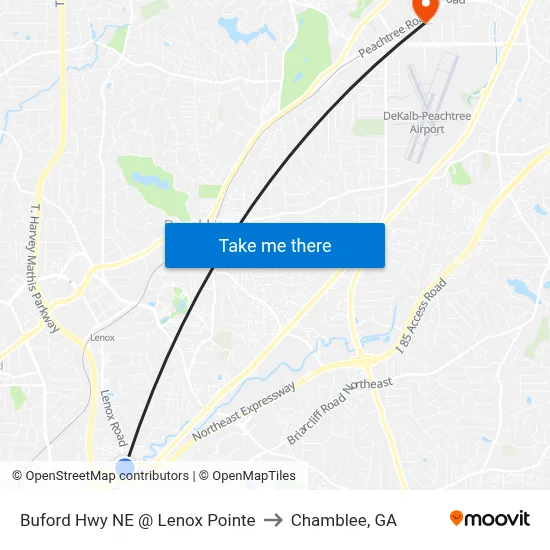Buford Hwy NE @ Lenox Pointe to Chamblee, GA map