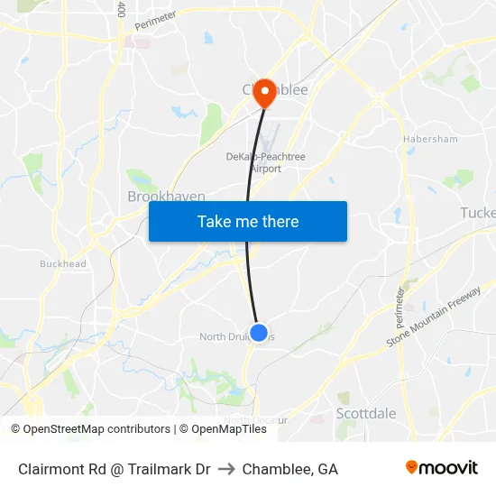 Clairmont Rd @ Trailmark Dr to Chamblee, GA map
