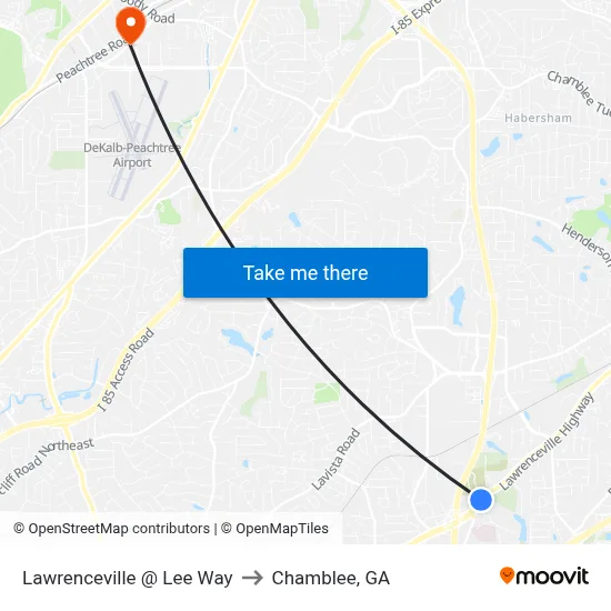 Lawrenceville @ Lee Way to Chamblee, GA map
