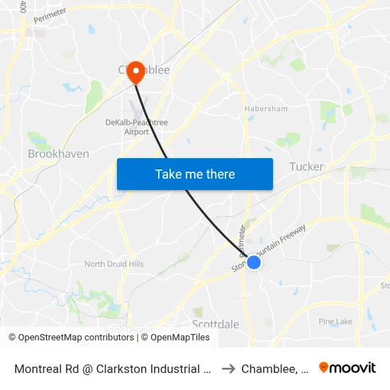 Montreal Rd @ Clarkston Industrial Blvd to Chamblee, GA map