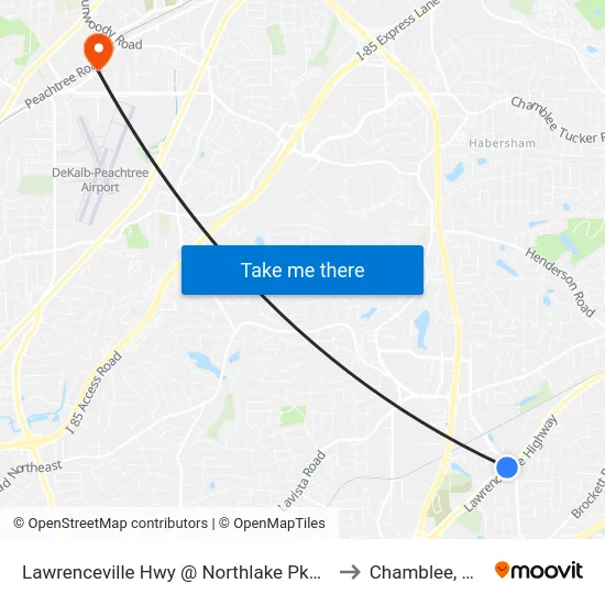 Lawrenceville Hwy @ Northlake Pkwy to Chamblee, GA map