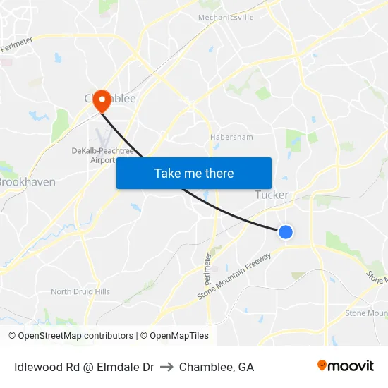 Idlewood Rd @ Elmdale Dr to Chamblee, GA map
