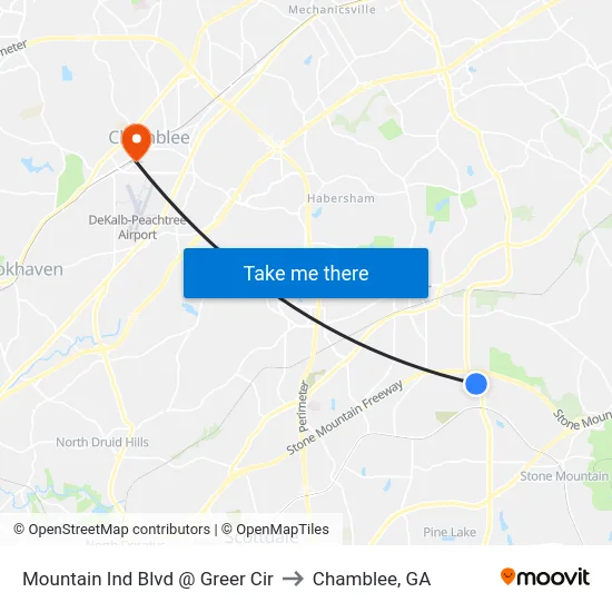 Mountain Ind Blvd @ Greer Cir to Chamblee, GA map