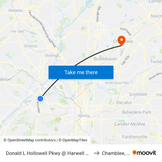 Donald L Hollowell Pkwy @ Harwell Rd NW to Chamblee, GA map