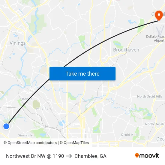 Northwest Dr NW @ 1190 to Chamblee, GA map