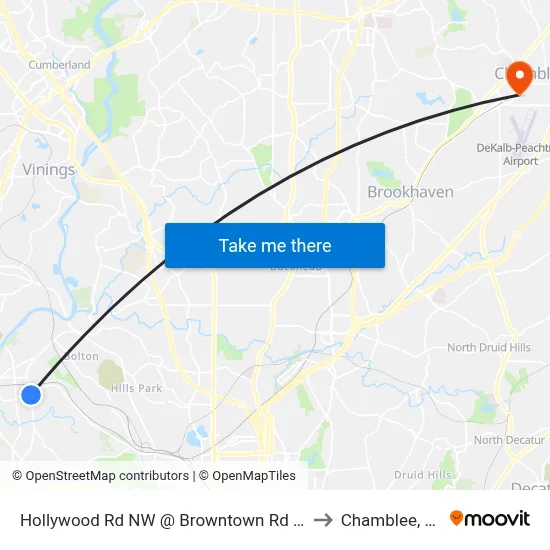 Hollywood Rd NW @ Browntown Rd NW to Chamblee, GA map