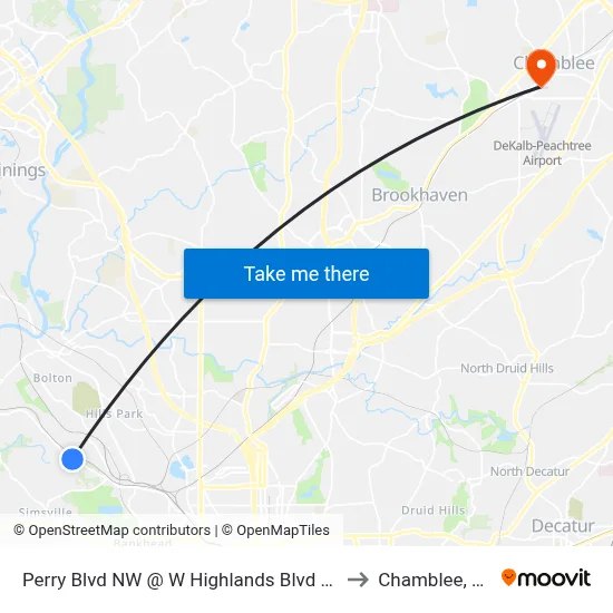 Perry Blvd NW @ W Highlands Blvd NW to Chamblee, GA map