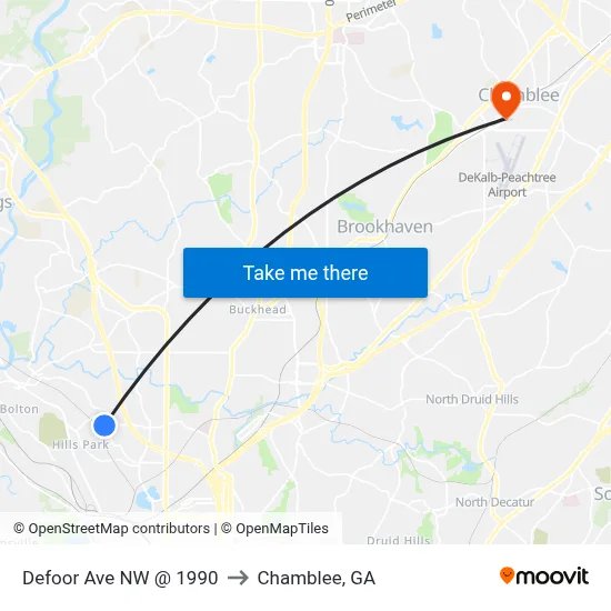 Defoor Ave NW @ 1990 to Chamblee, GA map