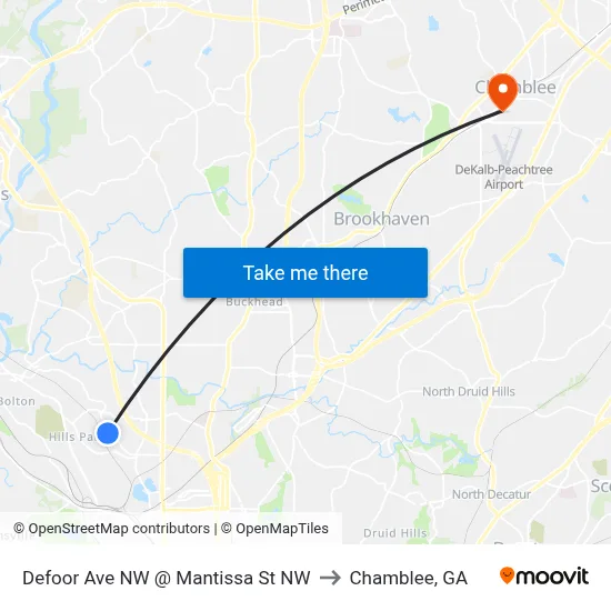 Defoor Ave NW @ Mantissa St NW to Chamblee, GA map