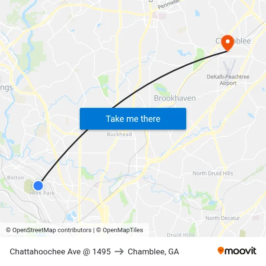Chattahoochee Ave @ 1495 to Chamblee, GA map
