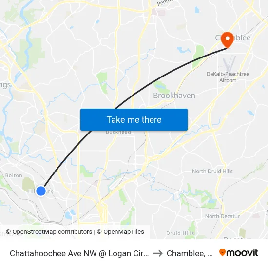Chattahoochee Ave NW @ Logan Cir NW to Chamblee, GA map