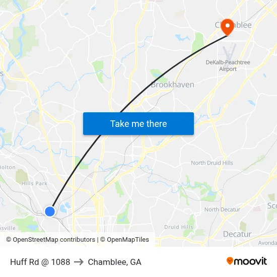 Huff Rd @ 1088 to Chamblee, GA map