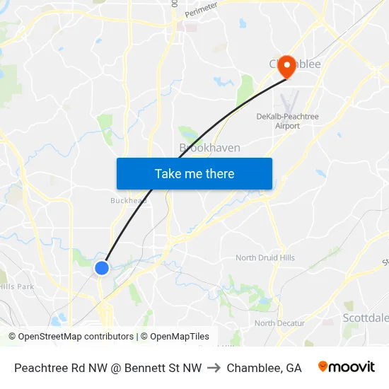 Peachtree Rd NW @ Bennett St NW to Chamblee, GA map