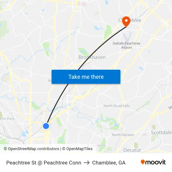 Peachtree St @ Peachtree Conn to Chamblee, GA map