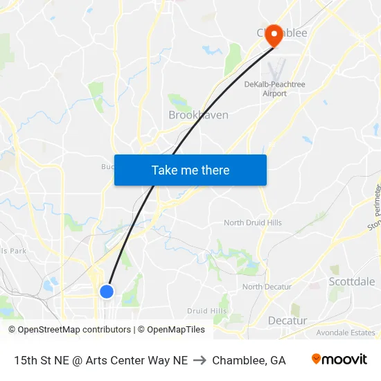 15th St NE @ Arts Center Way NE to Chamblee, GA map