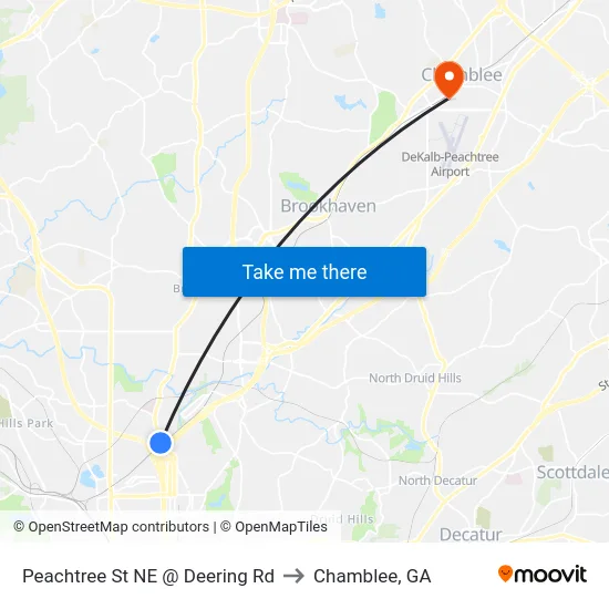 Peachtree St NE @ Deering Rd to Chamblee, GA map