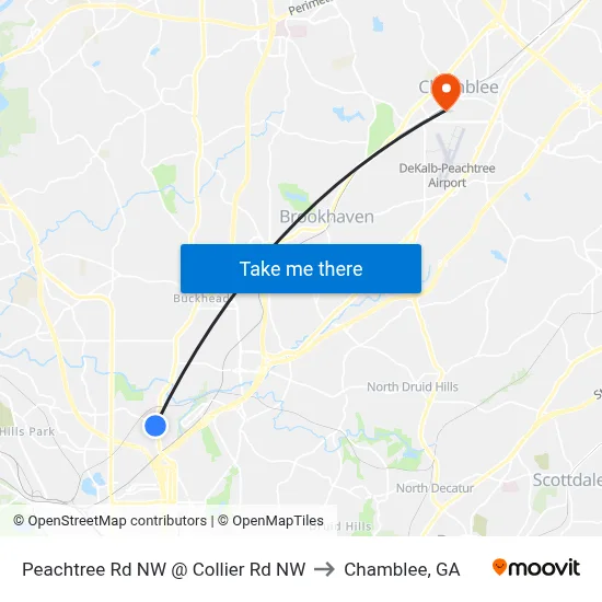 Peachtree Rd NW @ Collier Rd NW to Chamblee, GA map