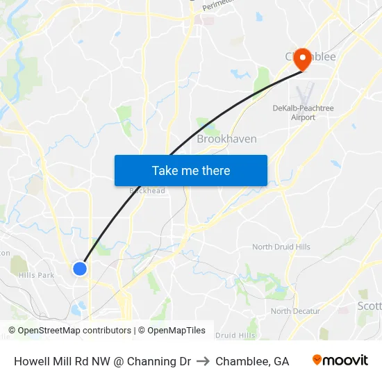 Howell Mill Rd NW @ Channing Dr to Chamblee, GA map
