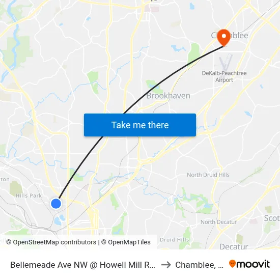 Bellemeade Ave NW @ Howell Mill Rd NW to Chamblee, GA map