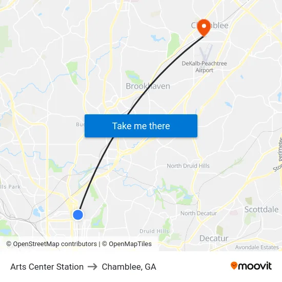 Arts Center Station to Chamblee, GA map