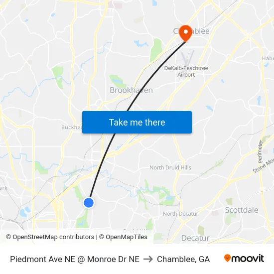 Piedmont Ave NE @ Monroe Dr NE to Chamblee, GA map