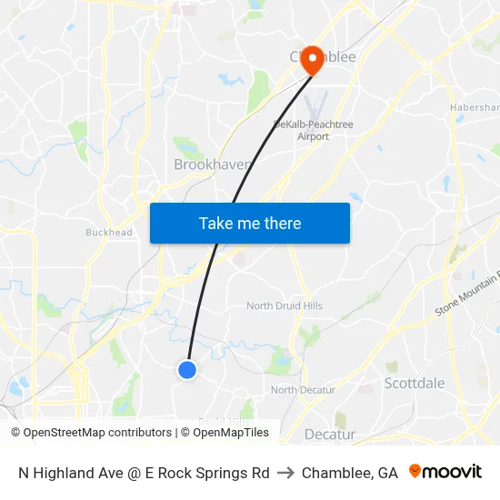 N Highland Ave @ E Rock Springs Rd to Chamblee, GA map