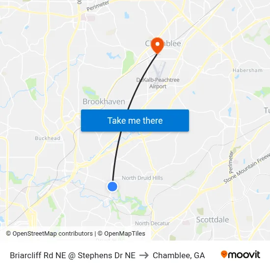 Briarcliff Rd NE @ Stephens Dr NE to Chamblee, GA map