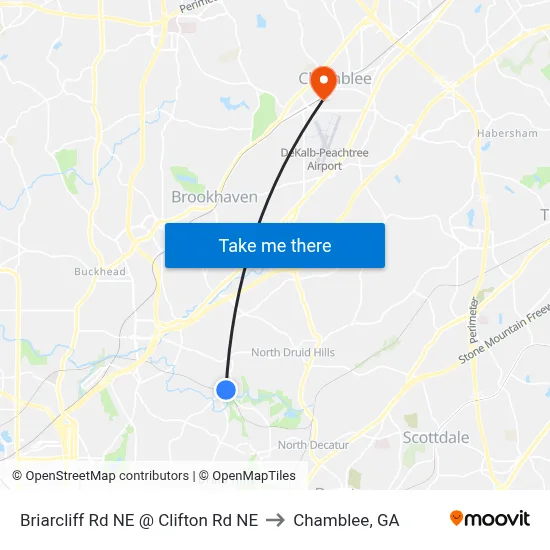 Briarcliff Rd NE @ Clifton Rd NE to Chamblee, GA map