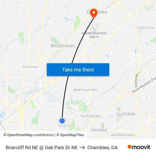 Briarcliff Rd NE @ Oak Park Dr NE to Chamblee, GA map