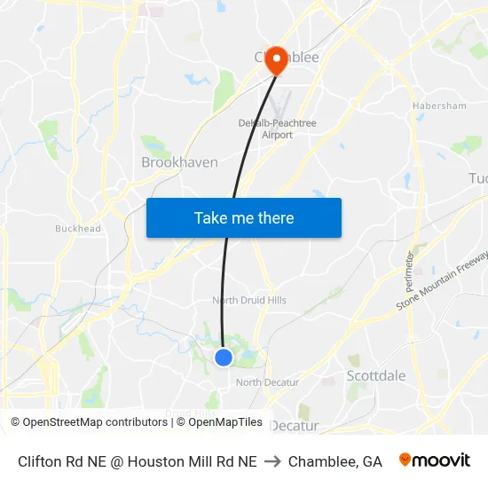 Clifton Rd NE @ Houston Mill Rd NE to Chamblee, GA map