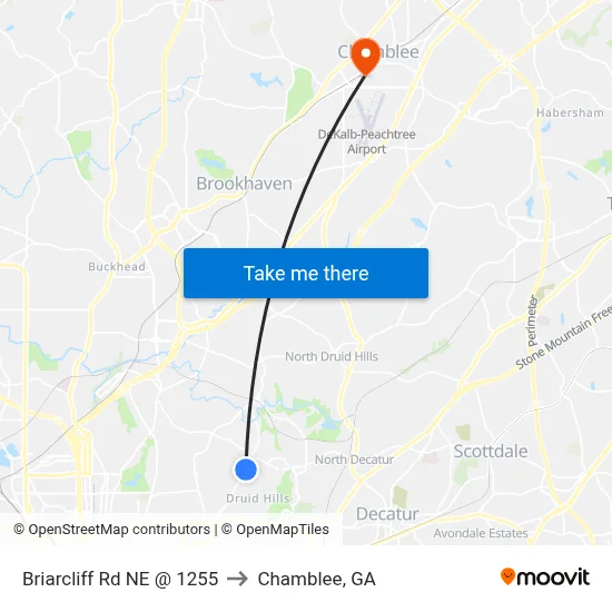Briarcliff Rd NE @ 1255 to Chamblee, GA map