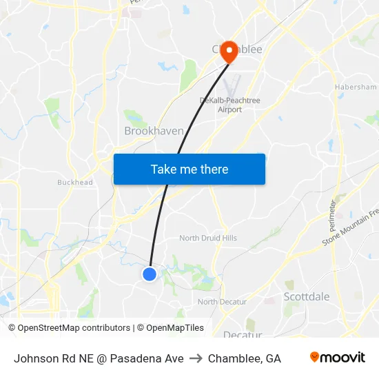 Johnson Rd NE @ Pasadena Ave to Chamblee, GA map