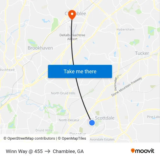 Winn Way @ 455 to Chamblee, GA map