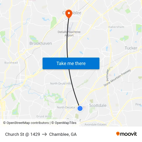 Church St @ 1429 to Chamblee, GA map