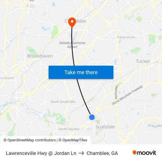 Lawrenceville Hwy @ Jordan Ln to Chamblee, GA map
