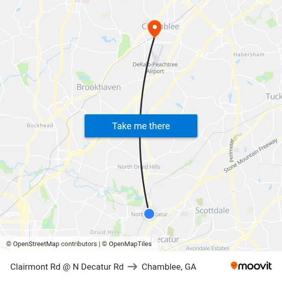 Clairmont Rd @ N Decatur Rd to Chamblee, GA map