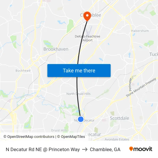 N Decatur Rd NE @ Princeton Way to Chamblee, GA map