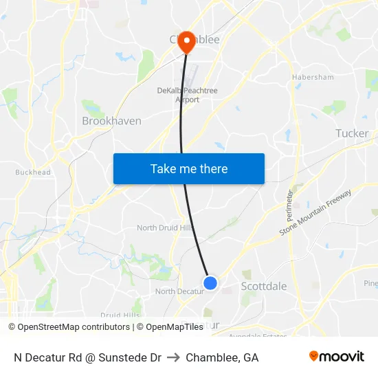 N Decatur Rd @ Sunstede Dr to Chamblee, GA map