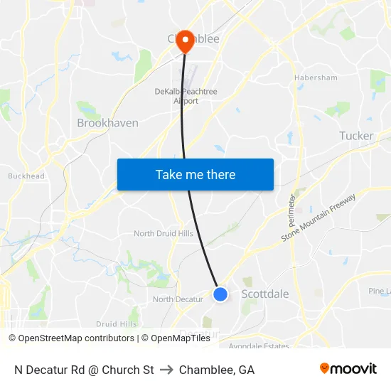 N Decatur Rd @ Church St to Chamblee, GA map